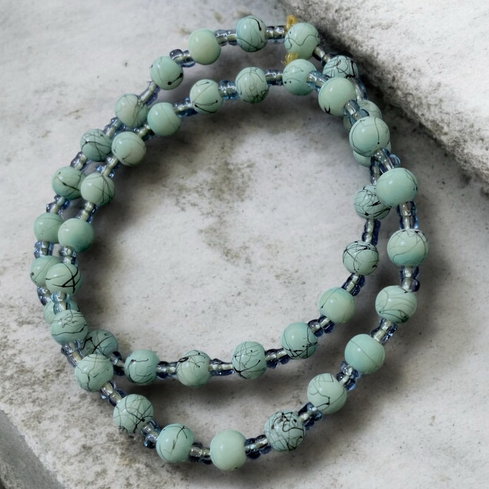 Vintage Green Blue Beaded Bracelet Set